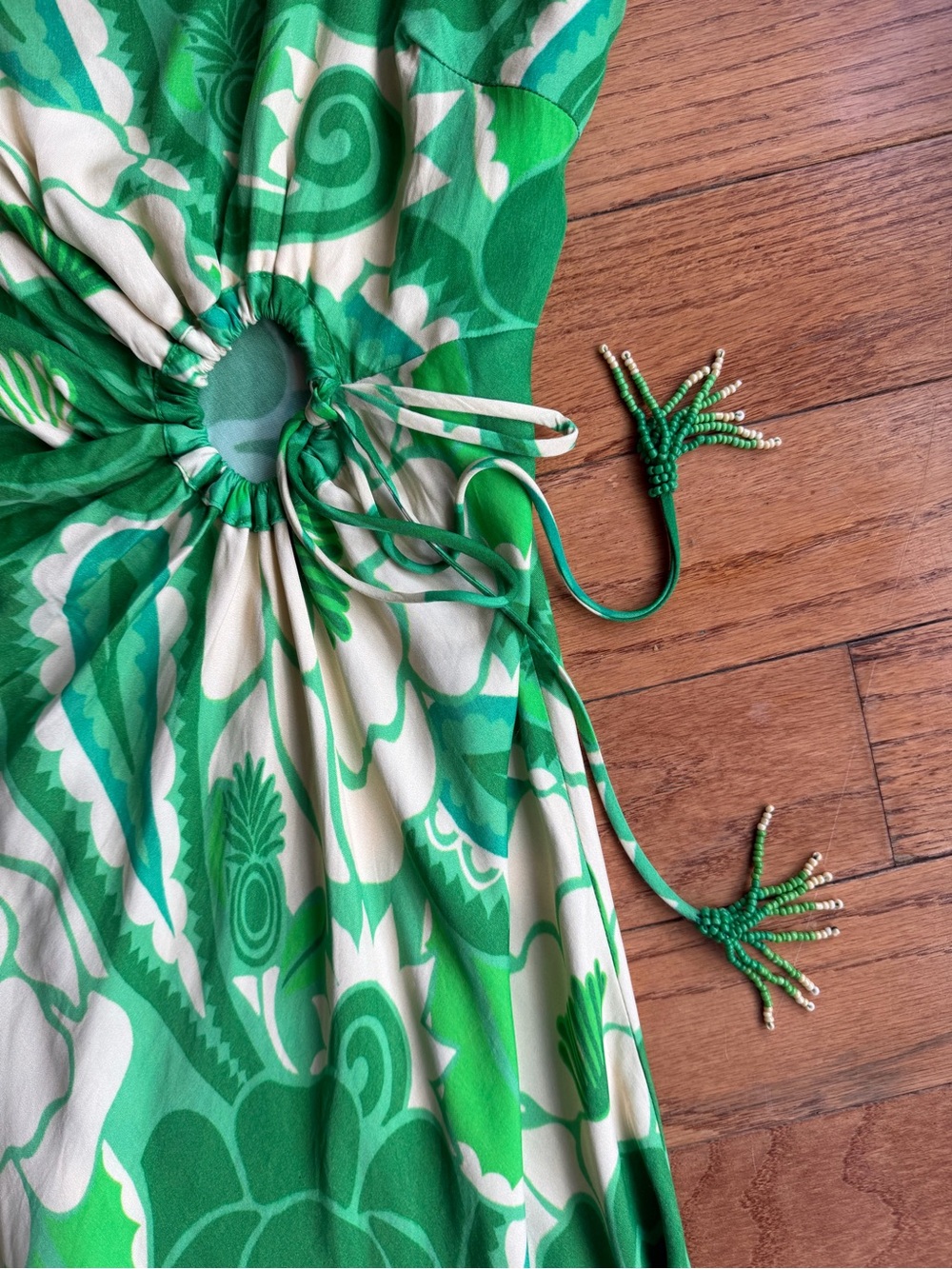 FARM Rio Green & Cream Floral Tie-Detail Midi Dress - Picture 2 of 6